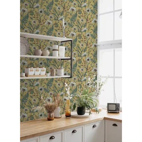 NEW InHome Peel & Stick Wallpaper Spring Meadow Yellow Floral 20.5" x 18' - Picture 3 of 12